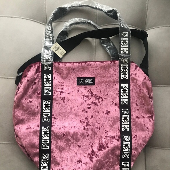pink velvet duffle bag